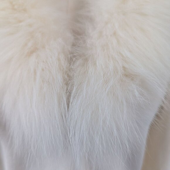Vintage Cache Fur Collar Cream Cardigan Sweater 90s Y2K Holiday Womens L - Picture 11 of 13